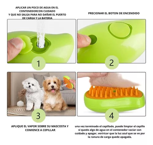 Cepillo vaporizador 3 en 1 para cuidado de mascotas Perros  y Gatos con 40% de Descuento !